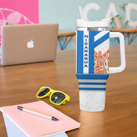 Nicaragua Cultural Art Tumbler With Handle with Blue White Stripes and Indigenous Motif Design - Wonder Print Shop