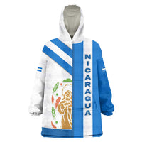 Nicaragua Cultural Art Wearable Blanket Hoodie with Blue White Stripes and Indigenous Motif Design - Wonder Print Shop