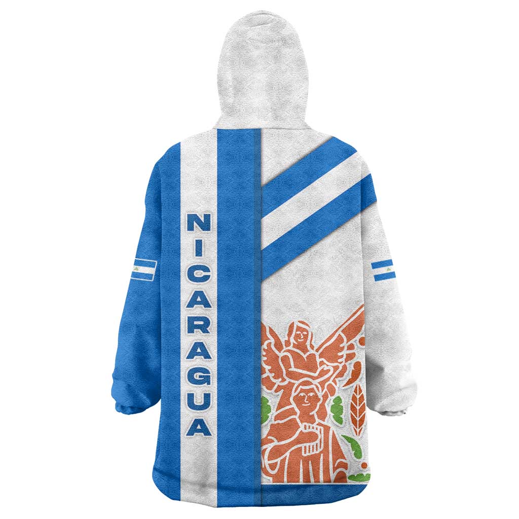 Nicaragua Cultural Art Wearable Blanket Hoodie with Blue White Stripes and Indigenous Motif Design - Wonder Print Shop