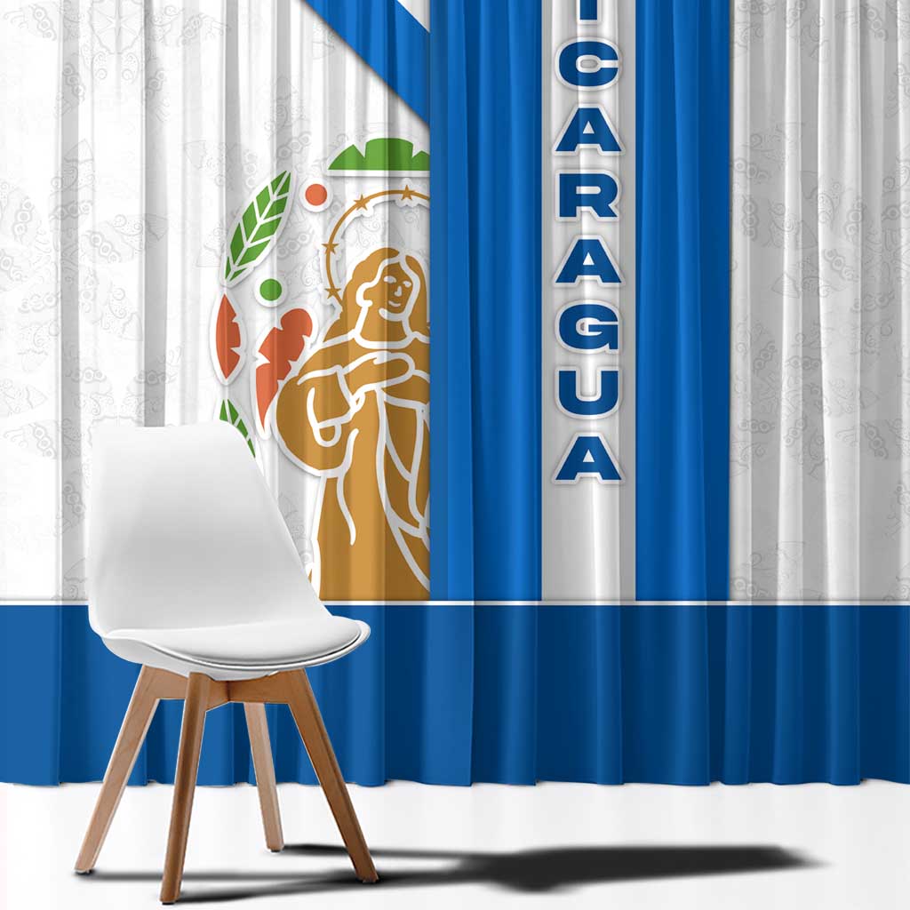 Nicaragua Cultural Art Window Curtain with Blue White Stripes and Indigenous Motif Design - Wonder Print Shop