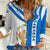 Nicaragua Cultural Art Women Casual Shirt with Blue White Stripes and Indigenous Motif Design - Wonder Print Shop