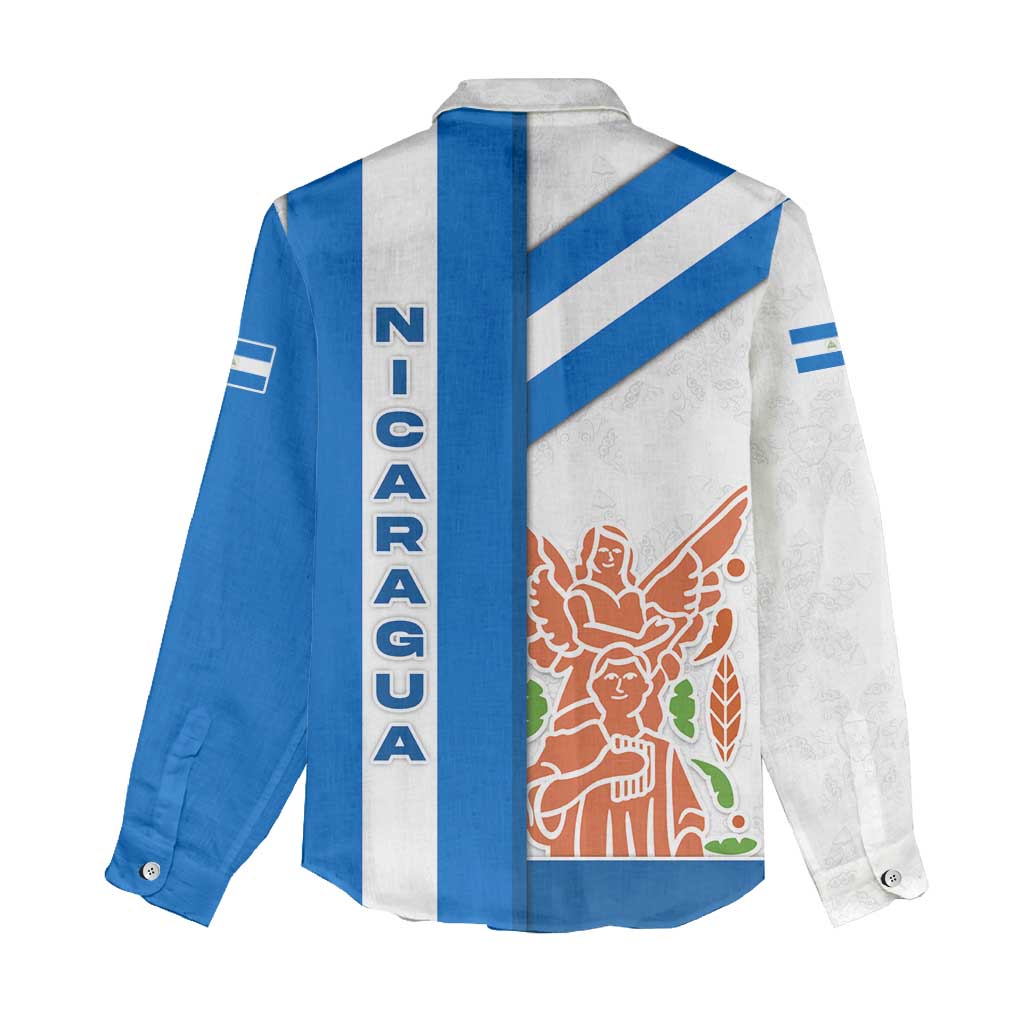 Nicaragua Cultural Art Women Casual Shirt with Blue White Stripes and Indigenous Motif Design - Wonder Print Shop