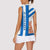 Nicaragua Cultural Art Women Sleeveless Polo Shirt with Blue White Stripes and Indigenous Motif Design - Wonder Print Shop