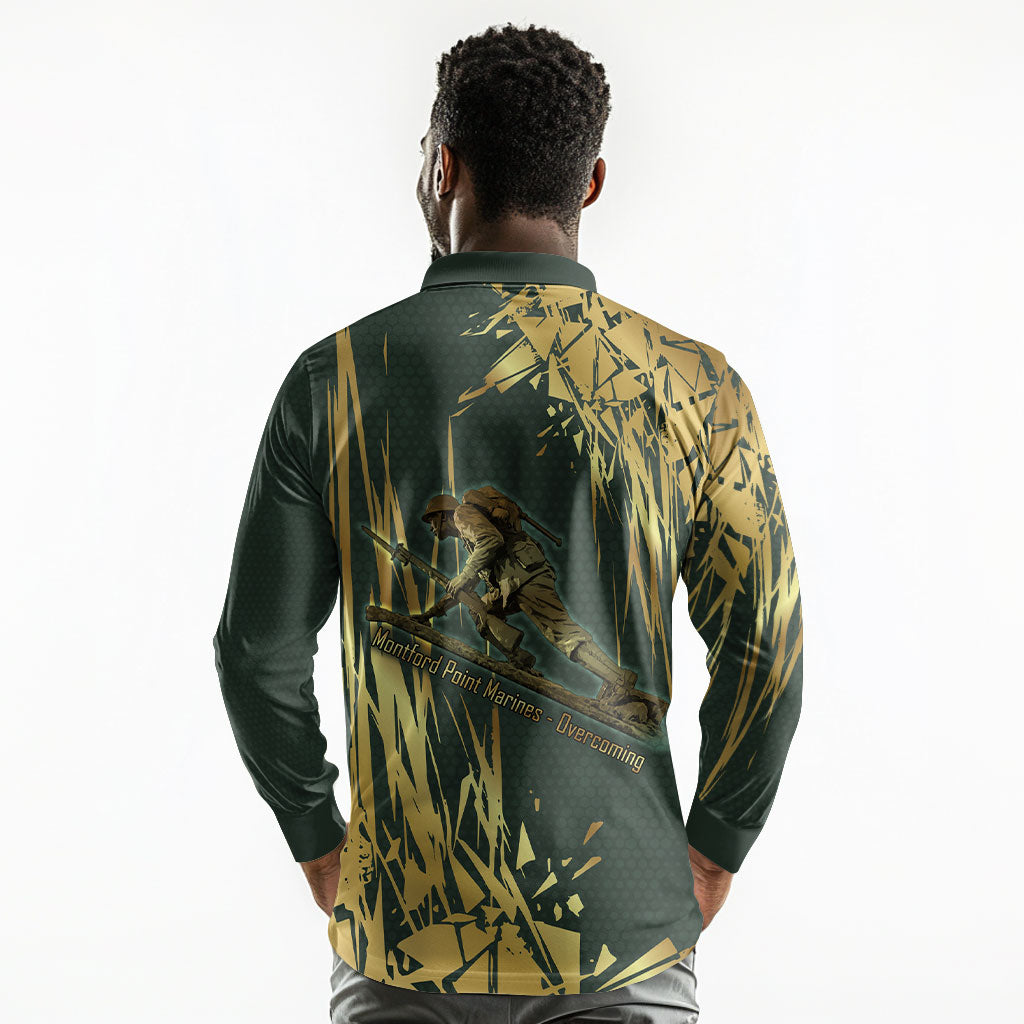 Montford Point Marines Overcoming Long Sleeve Polo Shirt Military History Camouflage Art