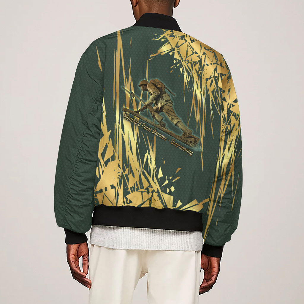 Montford Point Marines Overcoming Sleeve Zip Bomber Jacket Military History Camouflage Art