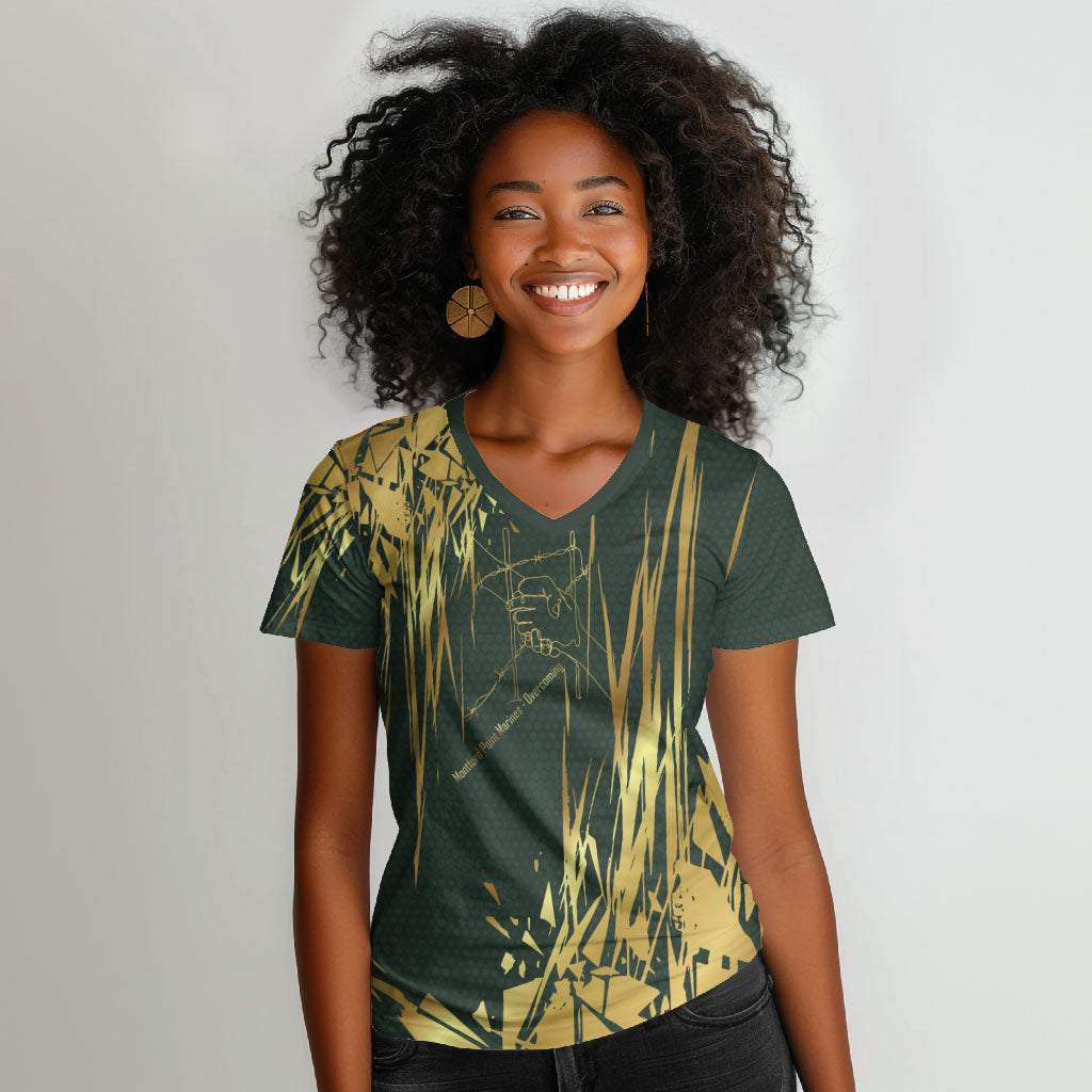 Montford Point Marines Overcoming Women V-Neck T-Shirt Military History Camouflage Art