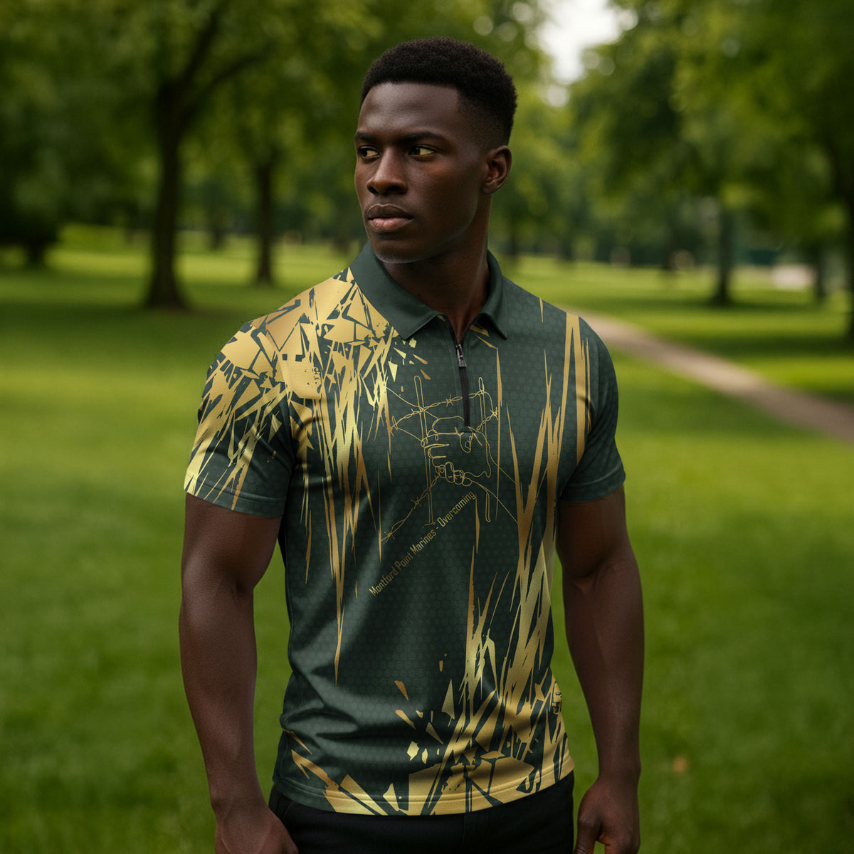 Montford Point Marines Overcoming Zipper Polo Shirt Military History Camouflage Art