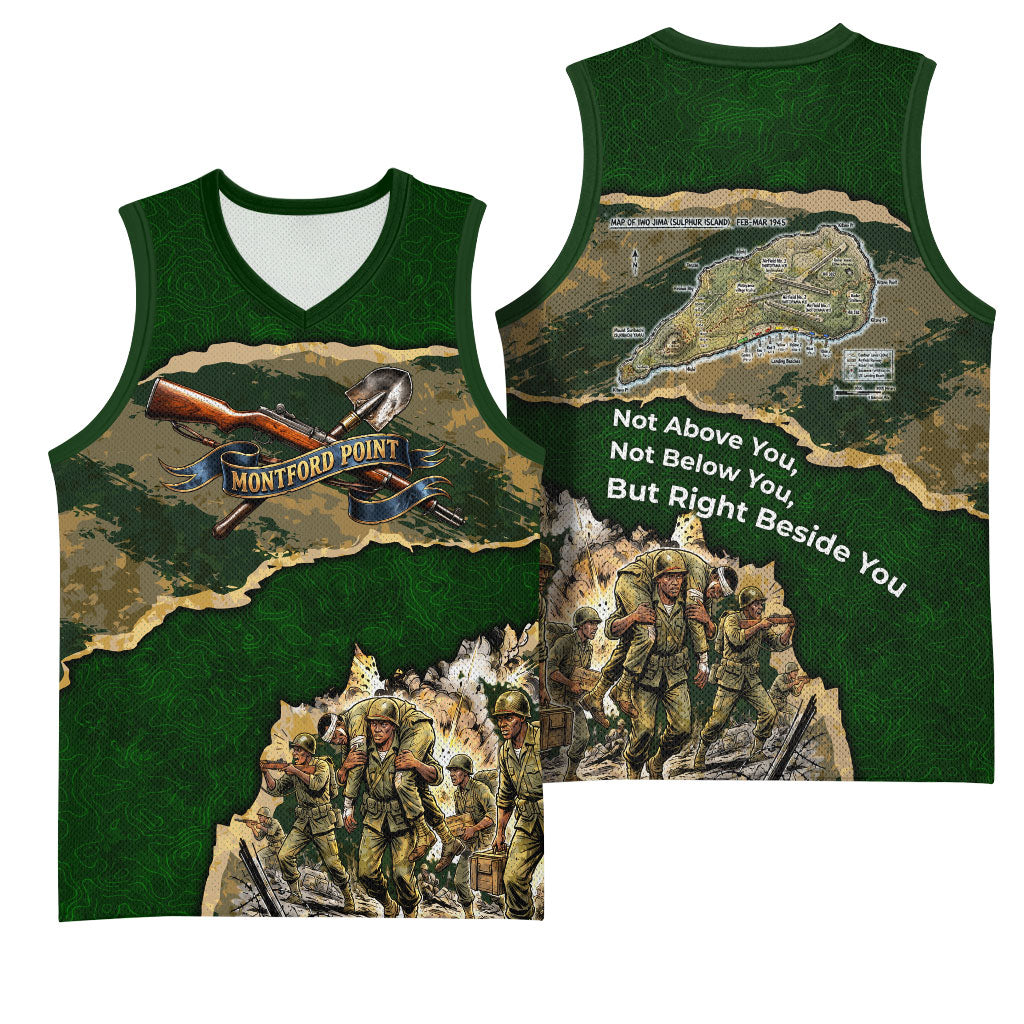 Montford Point Marines Not Above You Basketball Jersey Iwo Jima Military Map Camouflage Vintage Art