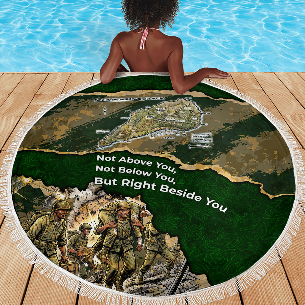 Montford Point Marines Not Above You Beach Blanket Iwo Jima Military Map Camouflage Vintage Art