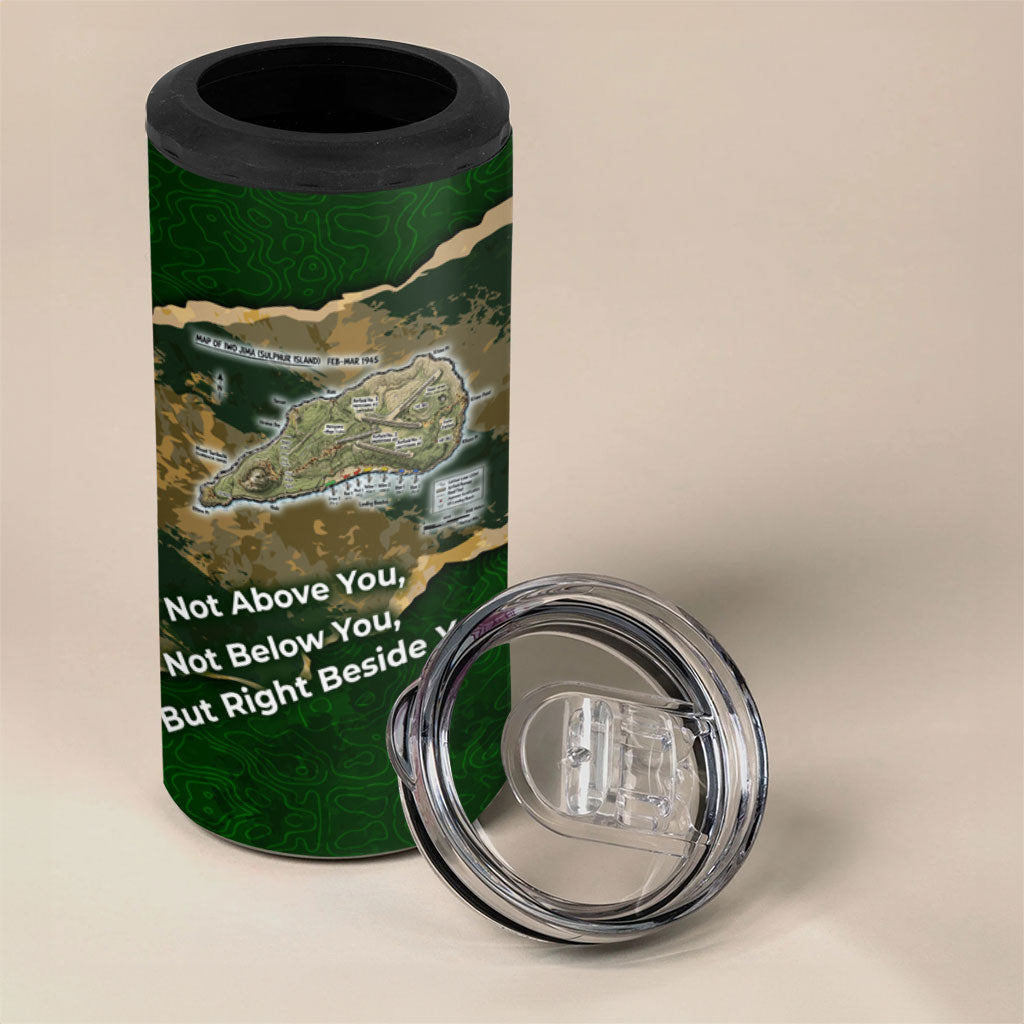 Montford Point Marines Not Above You 4 in 1 Can Cooler Tumbler Iwo Jima Military Map Camouflage Vintage Art
