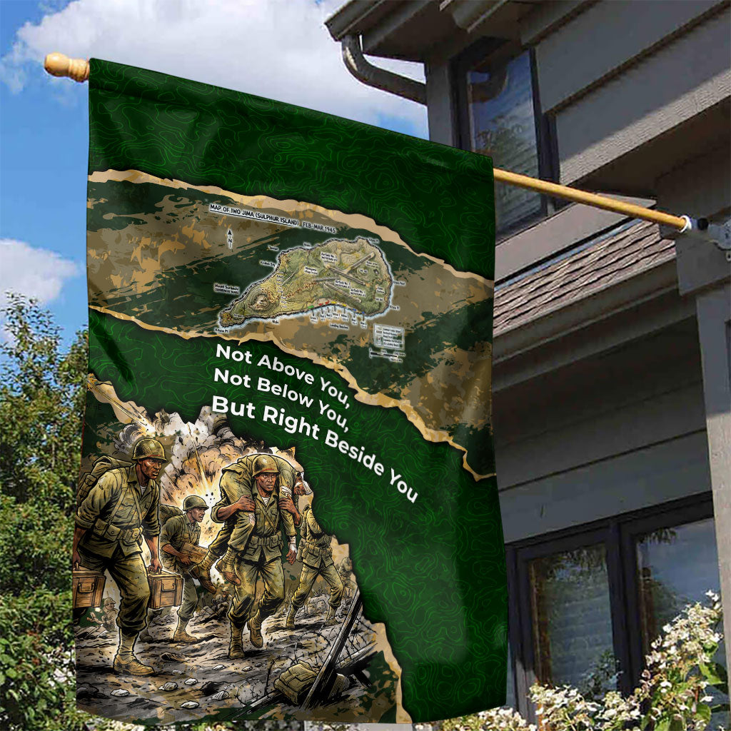Montford Point Marines Not Above You Garden Flag Iwo Jima Military Map Camouflage Vintage Art