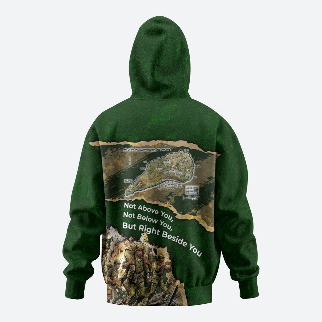Montford Point Marines Not Above You Hoodie Iwo Jima Military Map Camouflage Vintage Art