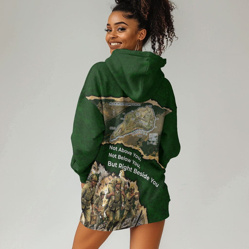 Montford Point Marines Not Above You Hoodie Dress Iwo Jima Military Map Camouflage Vintage Art