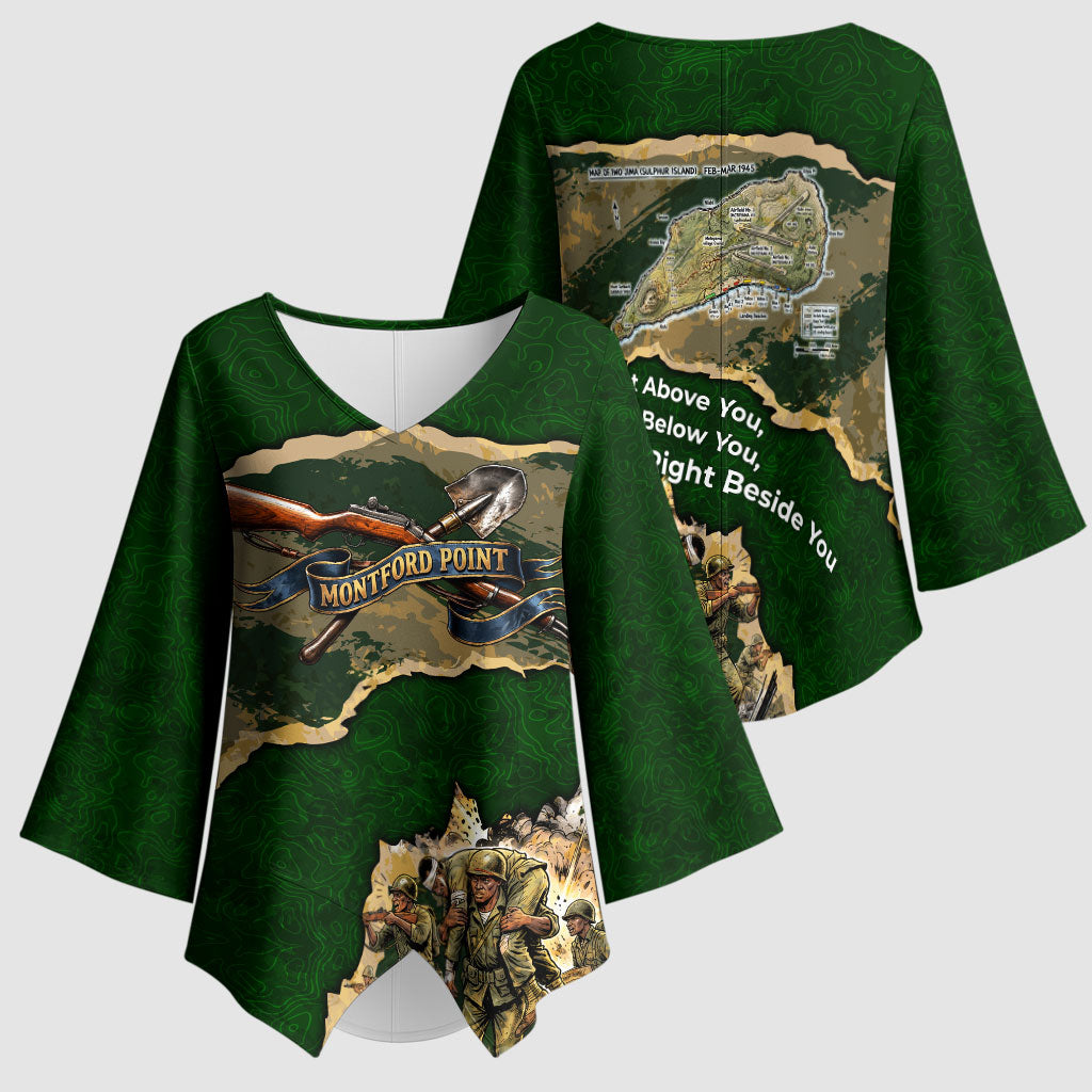 Montford Point Marines Not Above You Kimono Sleeve Blouse Iwo Jima Military Map Camouflage Vintage Art