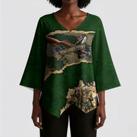 Montford Point Marines Not Above You Kimono Sleeve Blouse Iwo Jima Military Map Camouflage Vintage Art