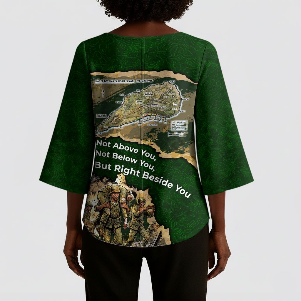 Montford Point Marines Not Above You Kimono Sleeve Blouse Iwo Jima Military Map Camouflage Vintage Art
