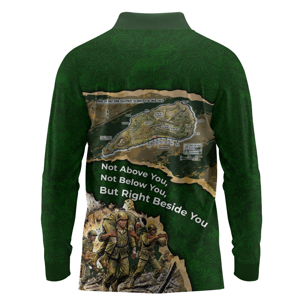 Montford Point Marines Not Above You Long Sleeve Polo Shirt Iwo Jima Military Map Camouflage Vintage Art
