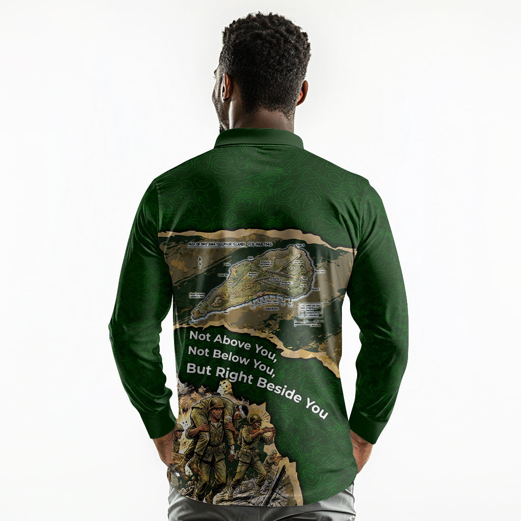 Montford Point Marines Not Above You Long Sleeve Polo Shirt Iwo Jima Military Map Camouflage Vintage Art