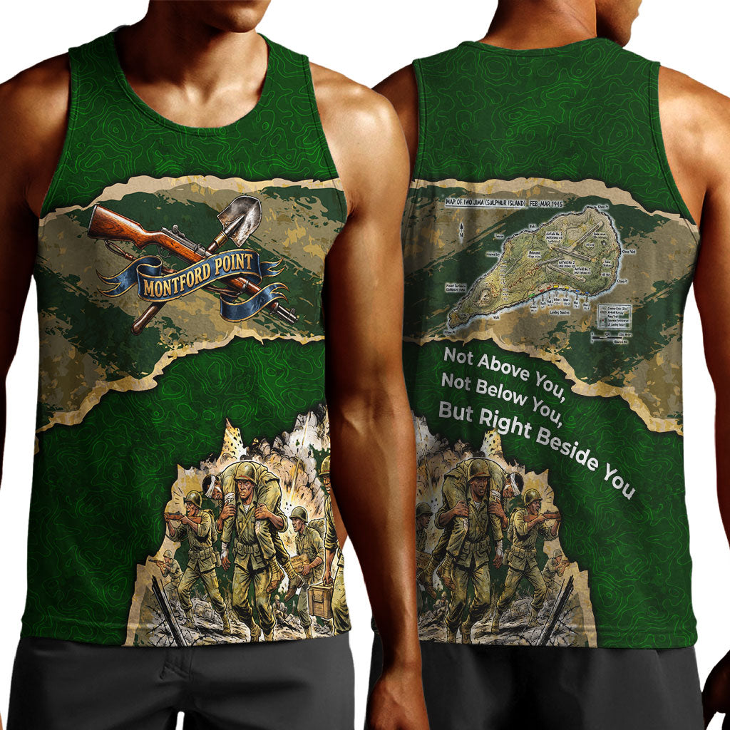 Montford Point Marines Not Above You Men Tank Top Iwo Jima Military Map Camouflage Vintage Art
