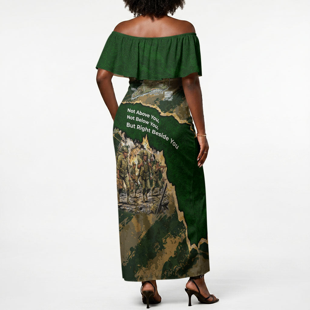 Montford Point Marines Not Above You Off Shoulder Maxi Dress Iwo Jima Military Map Camouflage Vintage Art