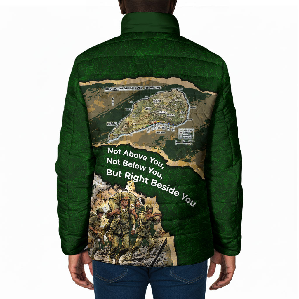 Montford Point Marines Not Above You Padded Jacket Iwo Jima Military Map Camouflage Vintage Art