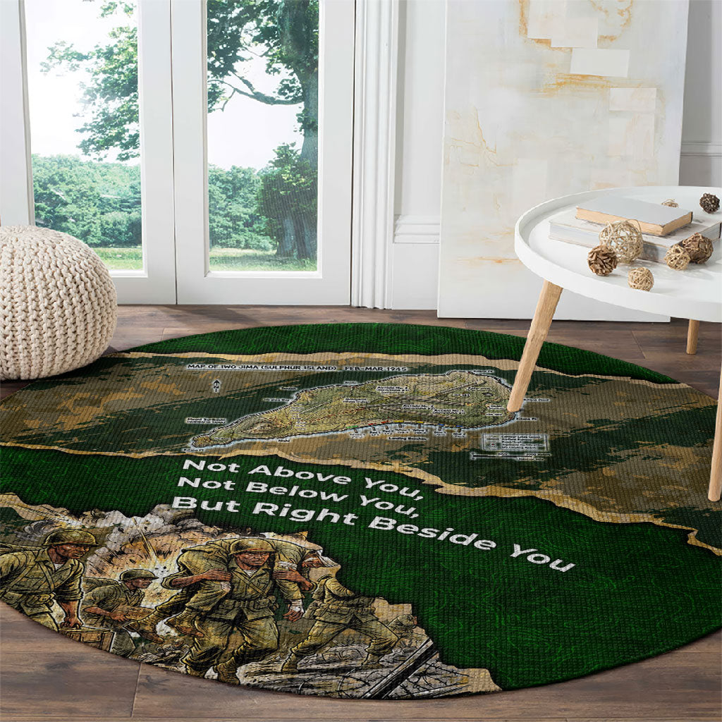 Montford Point Marines Not Above You Round Carpet Iwo Jima Military Map Camouflage Vintage Art