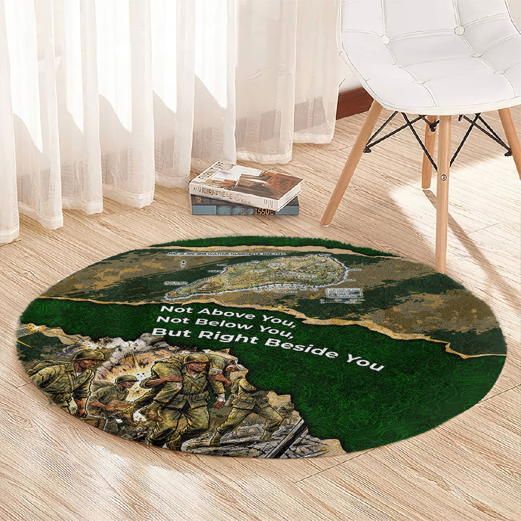 Montford Point Marines Not Above You Round Carpet Iwo Jima Military Map Camouflage Vintage Art