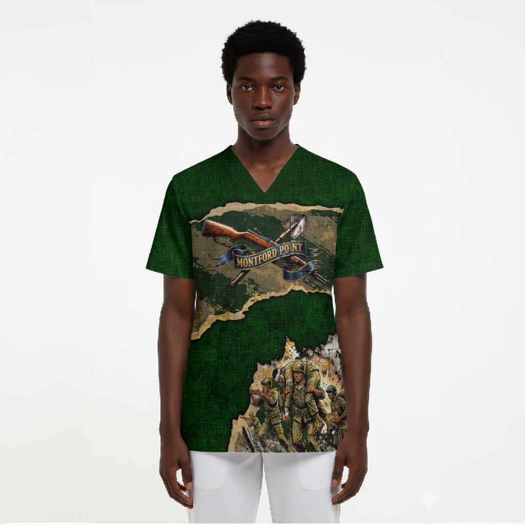 Montford Point Marines Not Above You Scrub Top Iwo Jima Military Map Camouflage Vintage Art