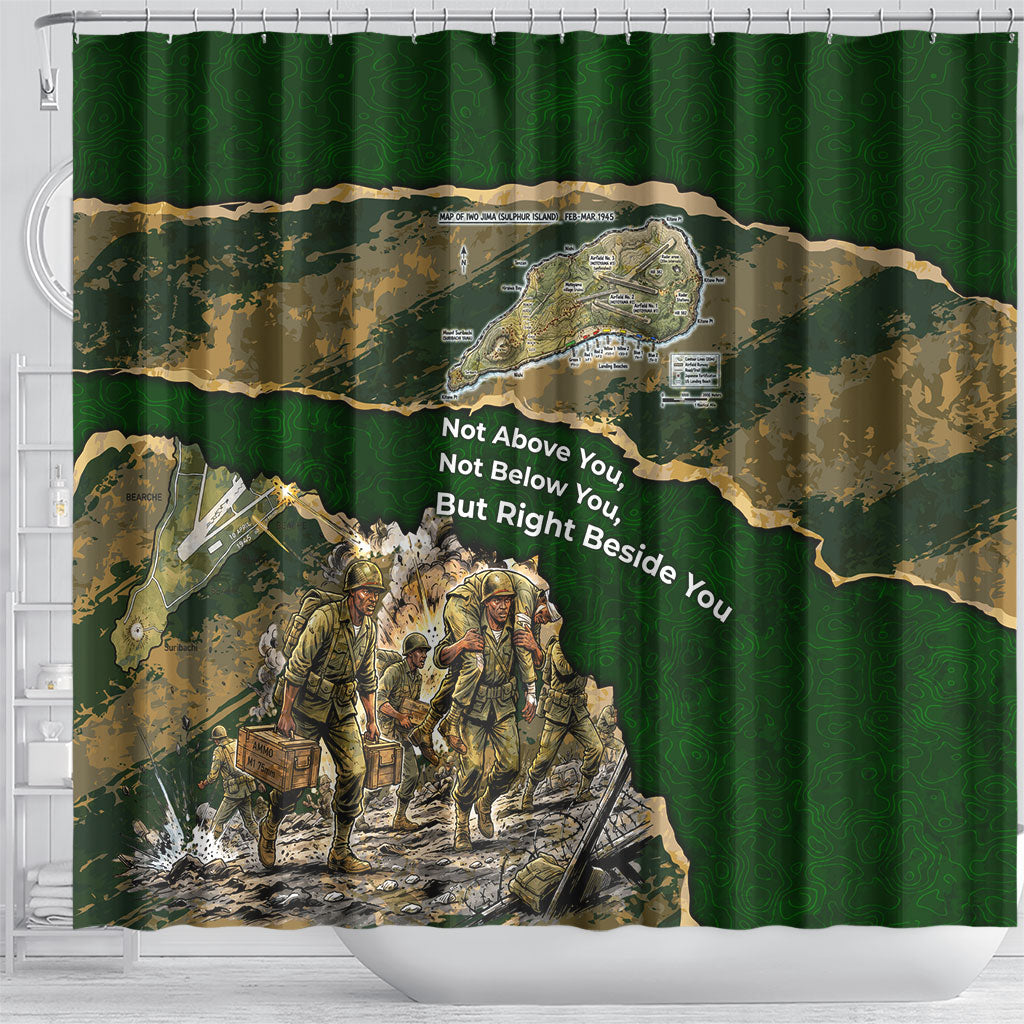 Montford Point Marines Not Above You Shower Curtain Iwo Jima Military Map Camouflage Vintage Art
