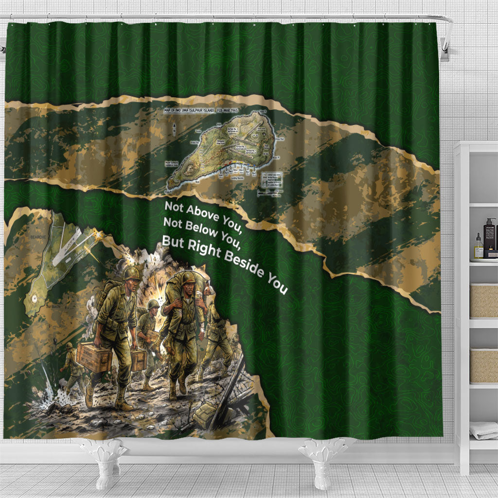 Montford Point Marines Not Above You Shower Curtain Iwo Jima Military Map Camouflage Vintage Art