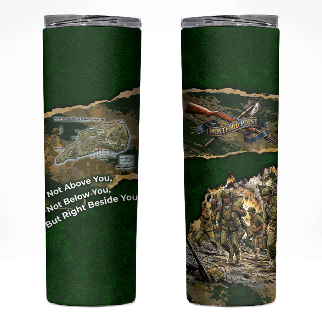 Montford Point Marines Not Above You Skinny Tumbler Iwo Jima Military Map Camouflage Vintage Art