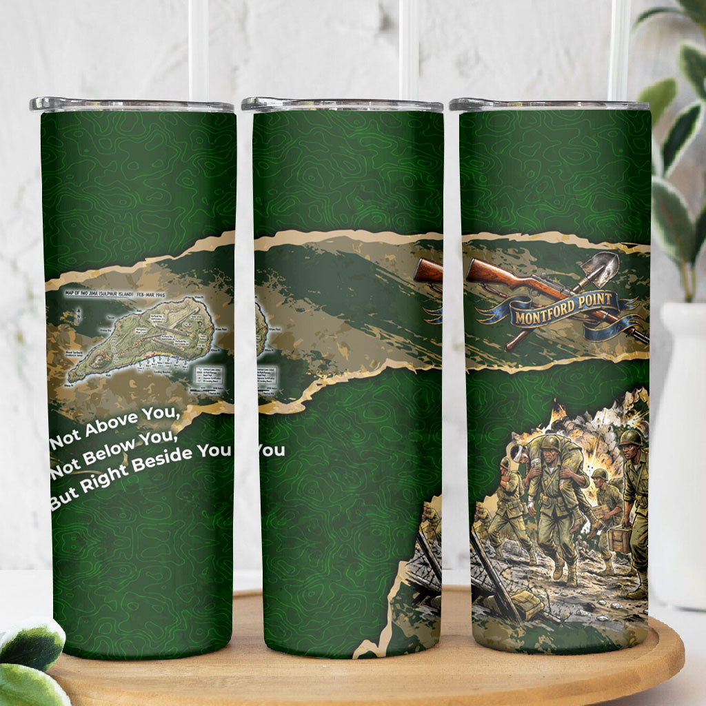 Montford Point Marines Not Above You Skinny Tumbler Iwo Jima Military Map Camouflage Vintage Art