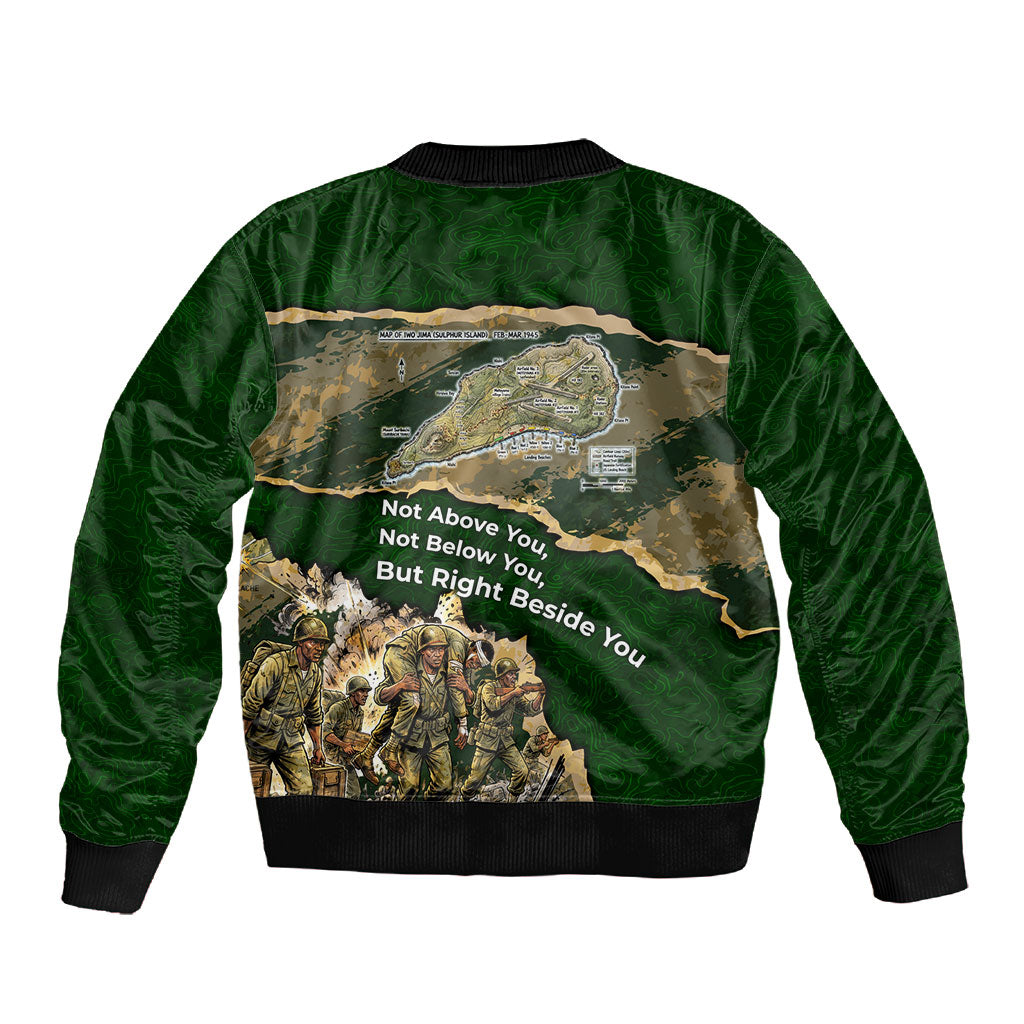 Montford Point Marines Not Above You Sleeve Zip Bomber Jacket Iwo Jima Military Map Camouflage Vintage Art