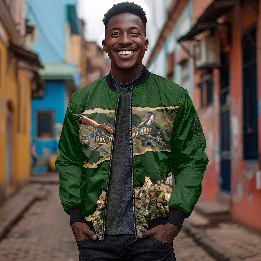 Montford Point Marines Not Above You Sleeve Zip Bomber Jacket Iwo Jima Military Map Camouflage Vintage Art