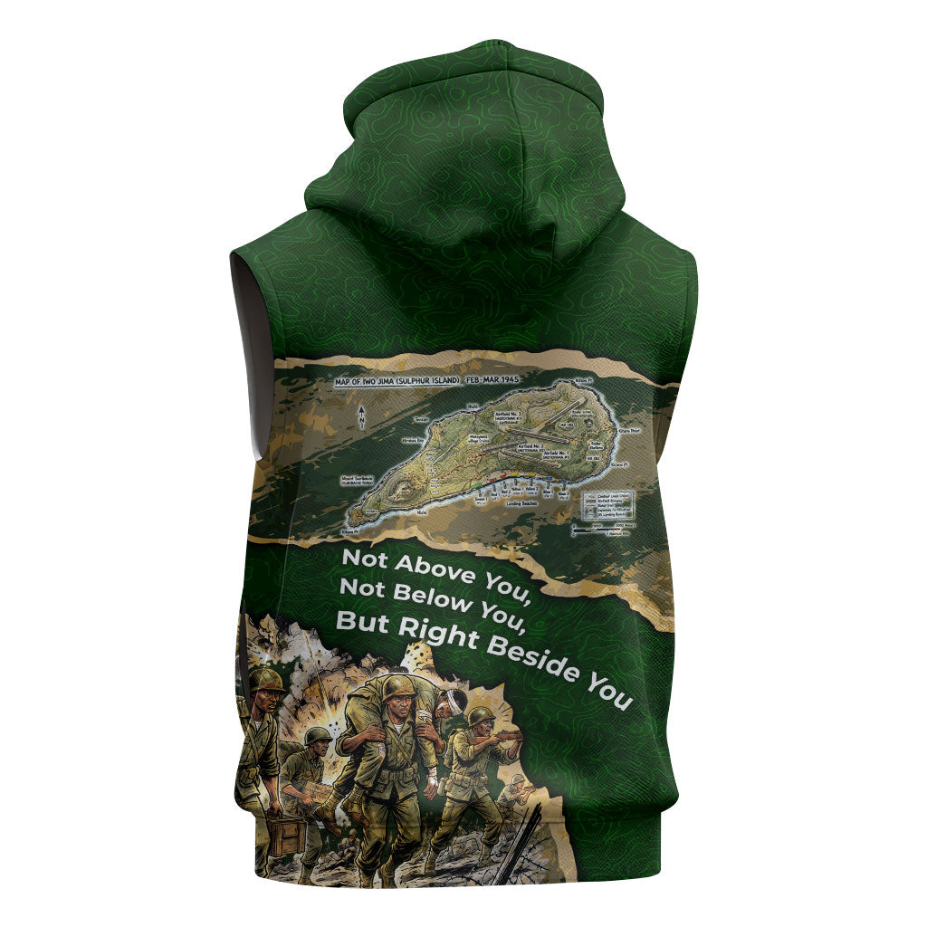 Montford Point Marines Not Above You Sleeveless Hoodie Iwo Jima Military Map Camouflage Vintage Art