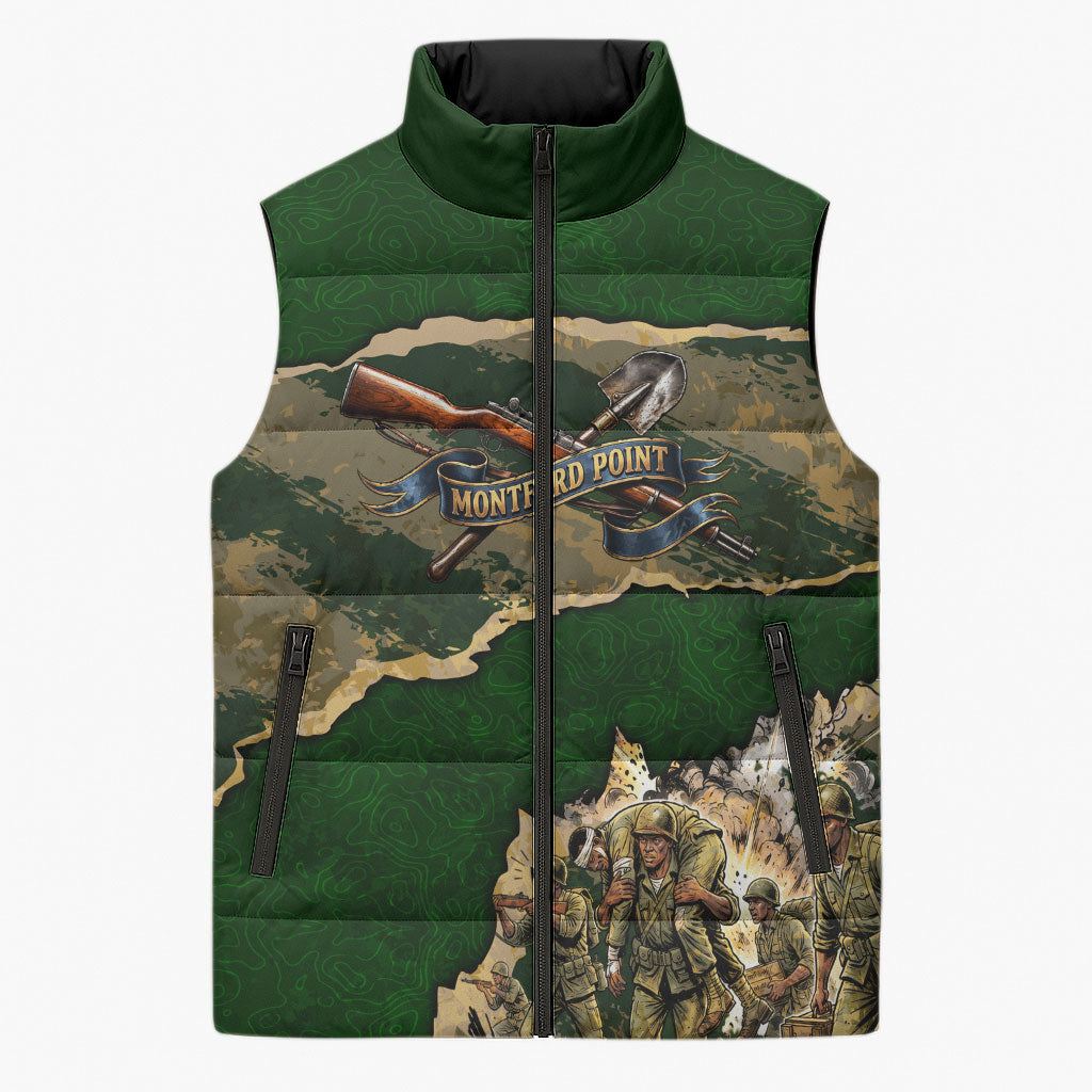 Montford Point Marines Not Above You Sleeveless Puffer Jacket Iwo Jima Military Map Camouflage Vintage Art