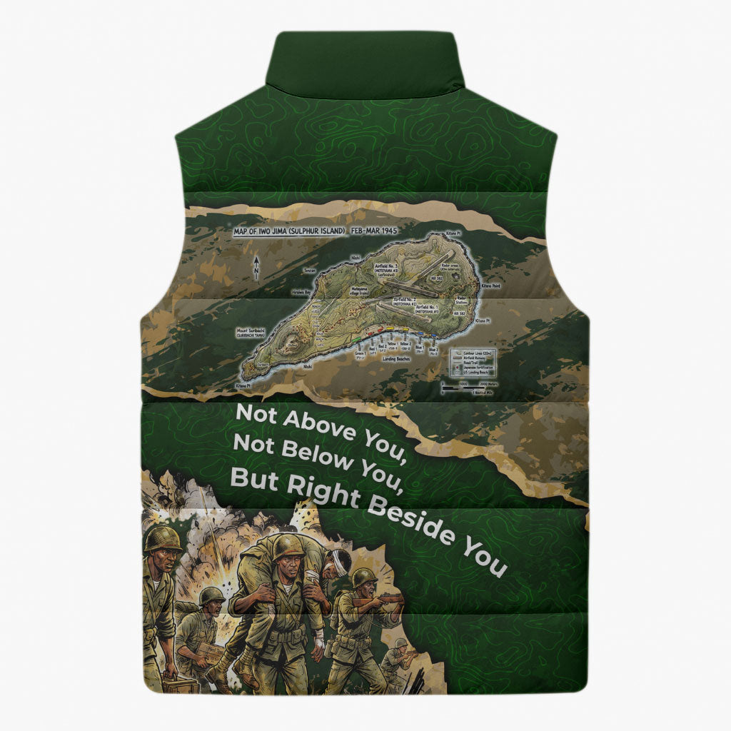 Montford Point Marines Not Above You Sleeveless Puffer Jacket Iwo Jima Military Map Camouflage Vintage Art