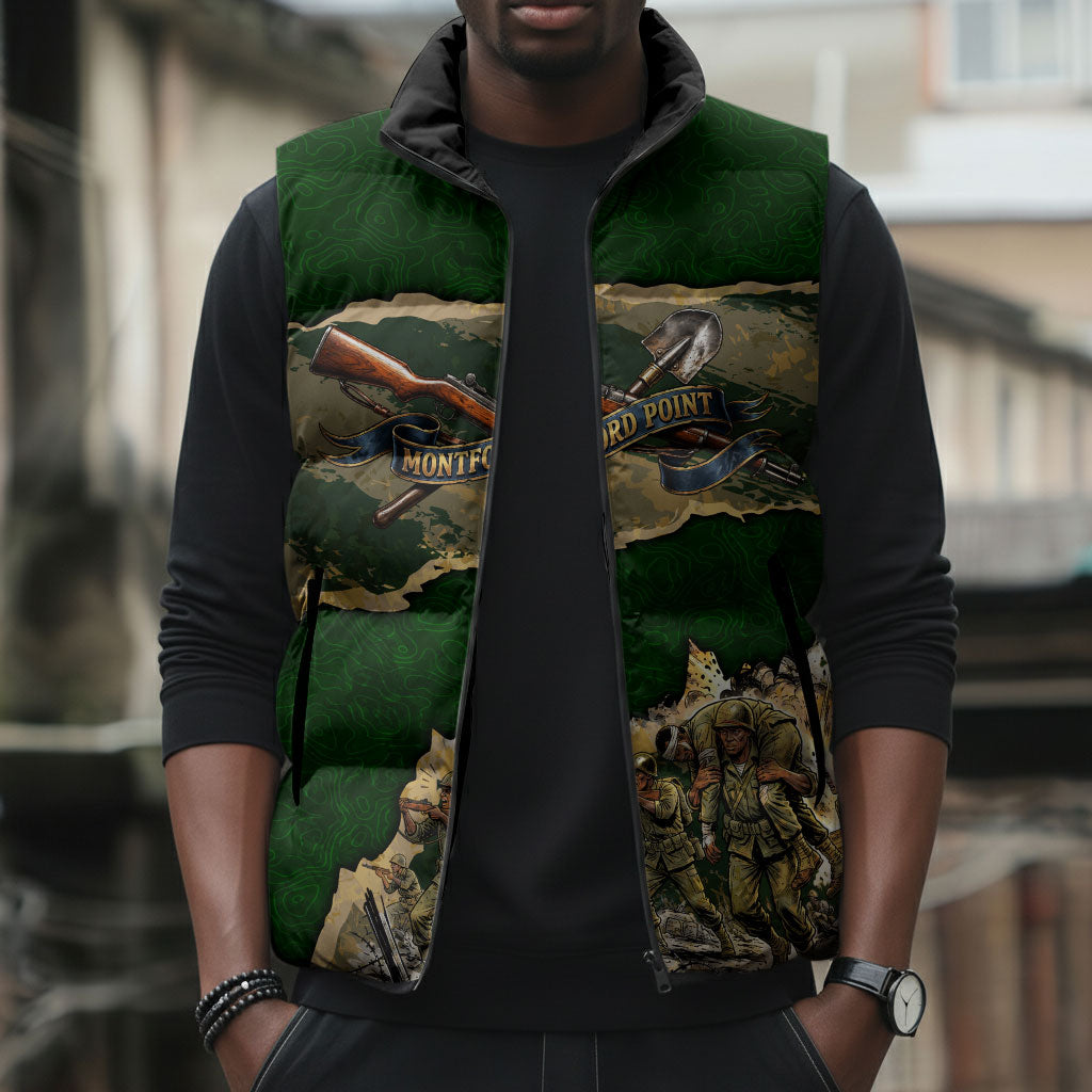 Montford Point Marines Not Above You Sleeveless Puffer Jacket Iwo Jima Military Map Camouflage Vintage Art