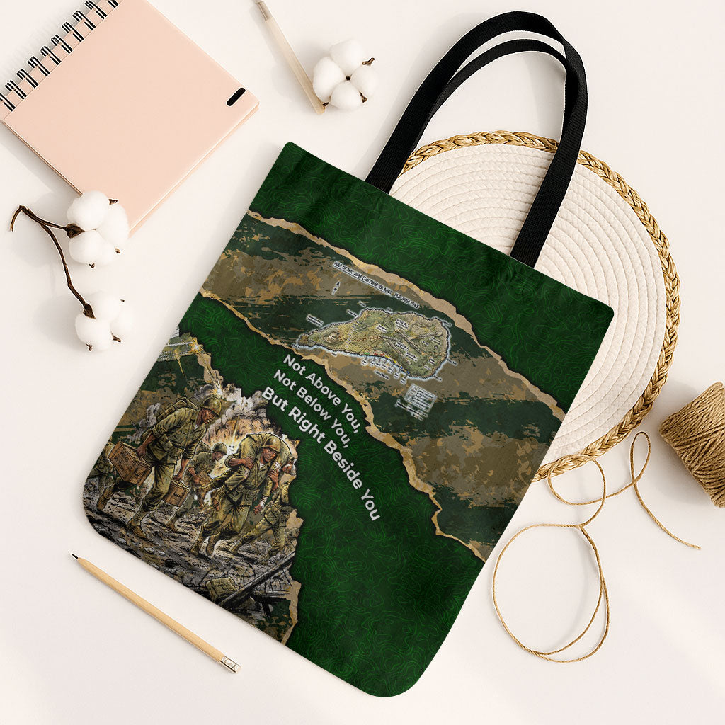 Montford Point Marines Not Above You Tote Bag Iwo Jima Military Map Camouflage Vintage Art