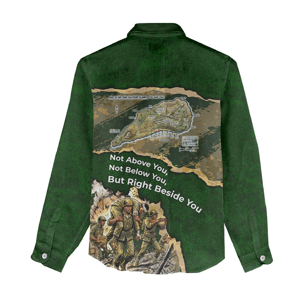 Montford Point Marines Not Above You Women Casual Shirt Iwo Jima Military Map Camouflage Vintage Art