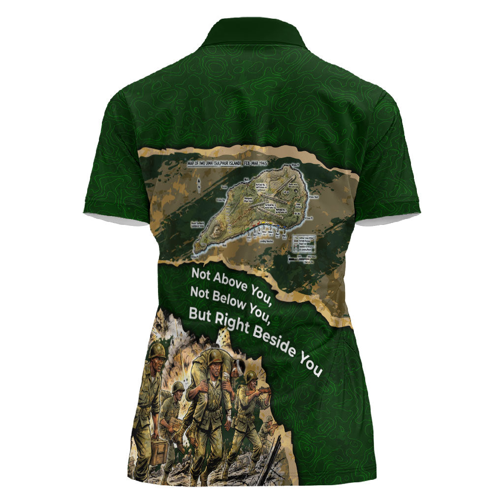 Montford Point Marines Not Above You Women Polo Shirt Iwo Jima Military Map Camouflage Vintage Art