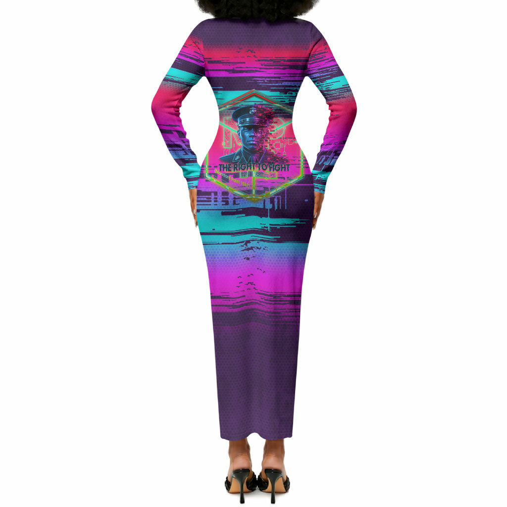 Montford Point Marines Legacy 1942 Long Sleeve Bodycon Dress The Right To Fight Retro Glitch Vaporwave Art