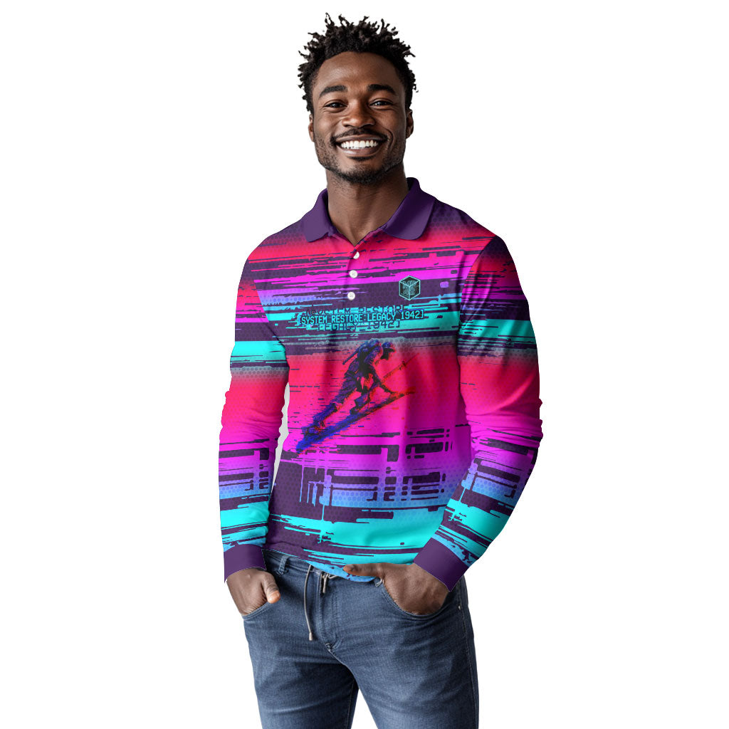 Montford Point Marines Legacy 1942 Long Sleeve Polo Shirt The Right To Fight Retro Glitch Vaporwave Art