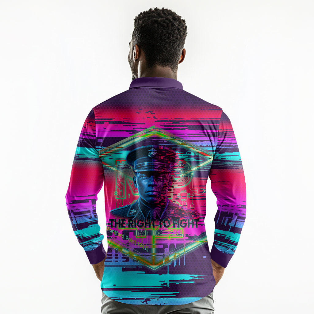 Montford Point Marines Legacy 1942 Long Sleeve Polo Shirt The Right To Fight Retro Glitch Vaporwave Art