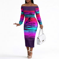 Montford Point Marines Legacy 1942 Off The Shoulder Long Sleeve Dress The Right To Fight Retro Glitch Vaporwave Art