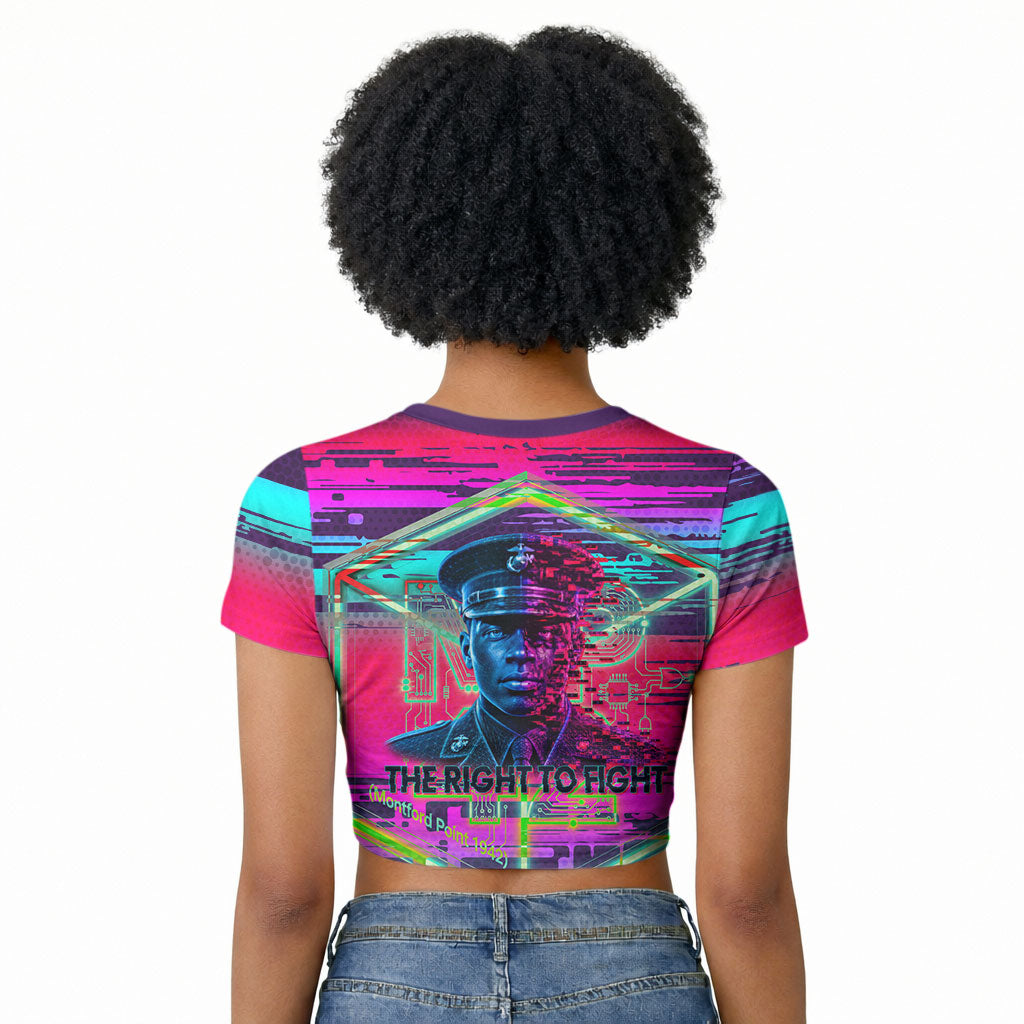 Montford Point Marines Legacy 1942 Raglan Cropped T shirt The Right To Fight Retro Glitch Vaporwave Art