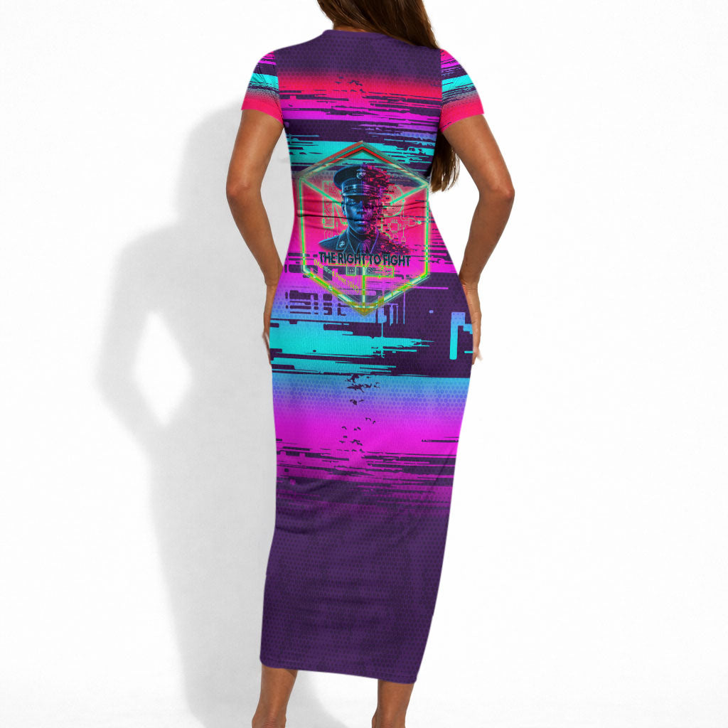 Montford Point Marines Legacy 1942 Short Sleeve Bodycon Dress The Right To Fight Retro Glitch Vaporwave Art