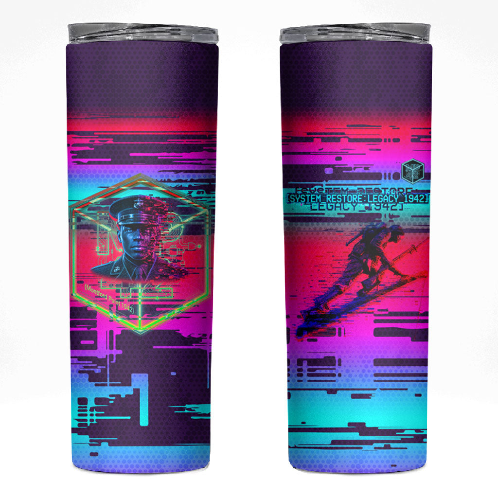 Montford Point Marines Legacy 1942 Skinny Tumbler The Right To Fight Retro Glitch Vaporwave Art