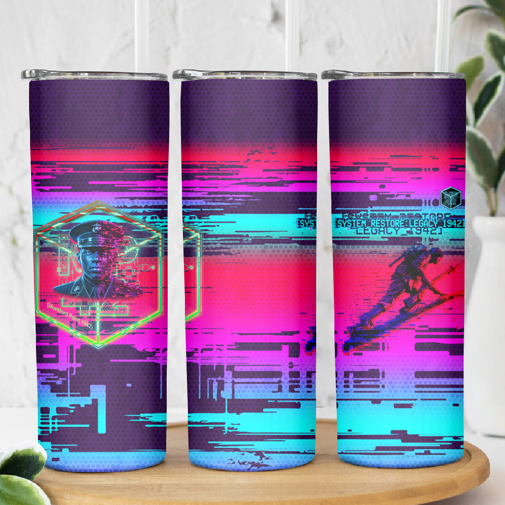 Montford Point Marines Legacy 1942 Skinny Tumbler The Right To Fight Retro Glitch Vaporwave Art