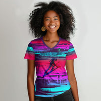 Montford Point Marines Legacy 1942 Women V-Neck T-Shirt The Right To Fight Retro Glitch Vaporwave Art